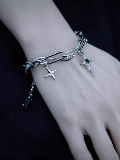 Bracelet Silver Cross Y2K Charm Gothic