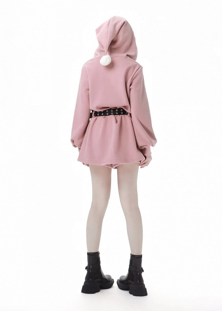Christmas Puppy Pink Hooded Dress with Pink Shorts