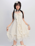Big Bow Neckline Lace Skirt Apricot Cami Dress Trim Bubble