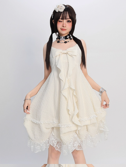 Big Bow Ausschnitt Spitzenrock Apricot Cami Kleid Trim Bubble