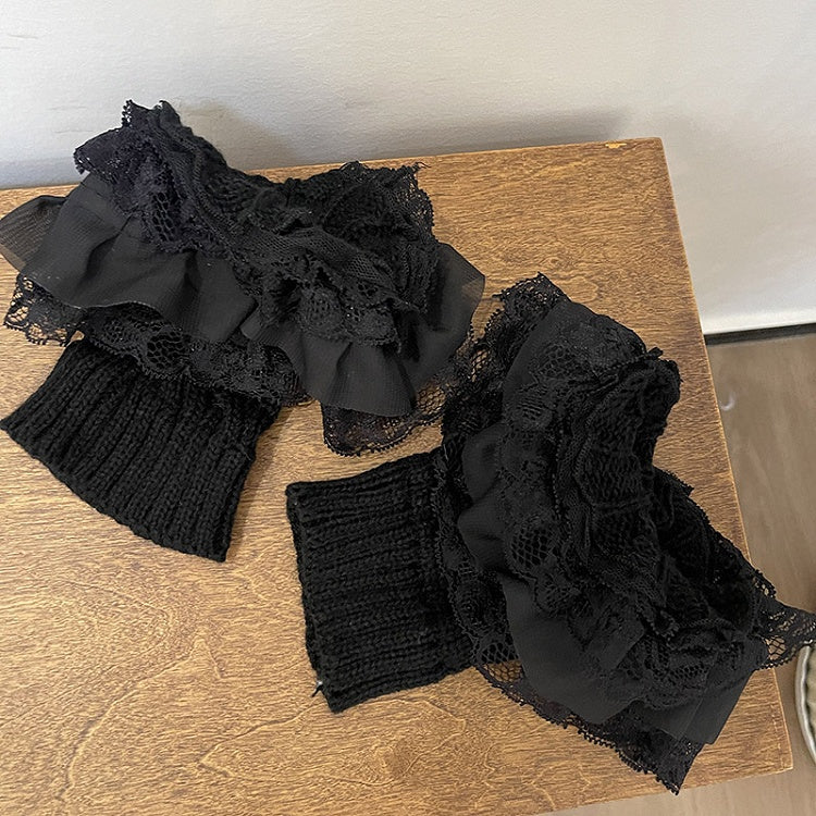 Lace White/Black Warmers Multi-Layer Ultra-Short Leg Knitted