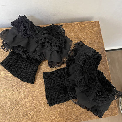 Lace White/Black Warmers Multi-Layer Ultra-Short Leg Knitted