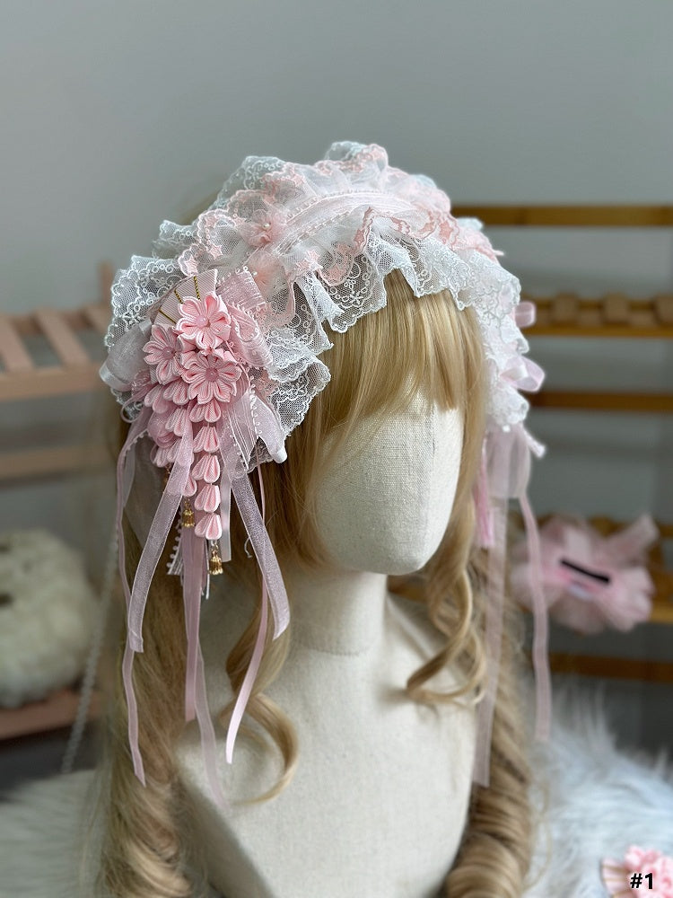 Ruffled Types Pink Lace Bow Hairband Lolita Flower 2 Sweet