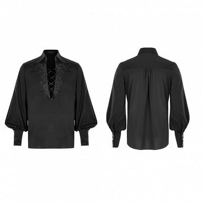 Sleeve Fire Men's Gothic Shirt Dragon Long Black
