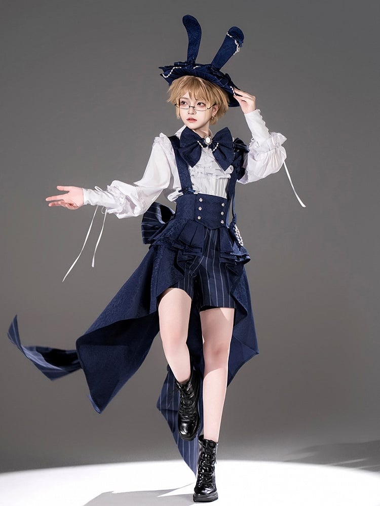 Train Bowknot Peplum Blue Tail Bunny Straps Corset with Royal Swallow Theater
