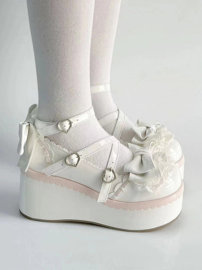 - Sweet White Lolita Multi-layer at Bow Lace Shoes Top Platform