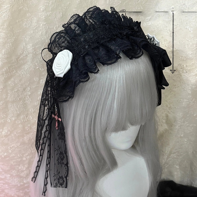 5 with - Gothic Lolita Options Accents Hairbands Lace Color Web Rose/Spider (Red
