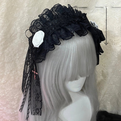 5 with - Gothic Lolita Options Accents Hairbands Lace Color Web Rose/Spider (Red