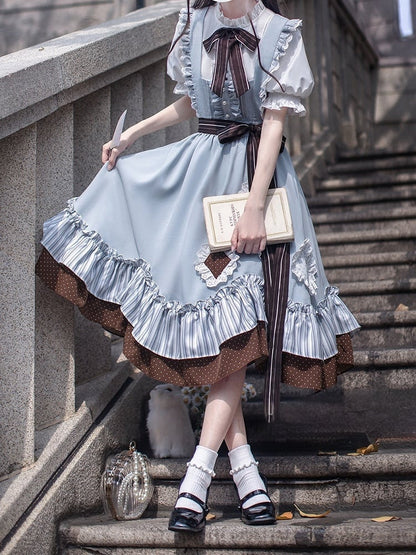 Appliques Alice in Wonderland Vibes Sweet Lolita Jumper with in Blue Skirt Diamond