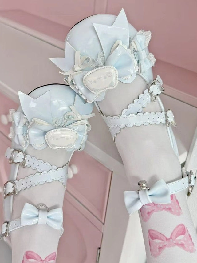 Themed Mary Cute Blue Bow Cat Accents Janes -