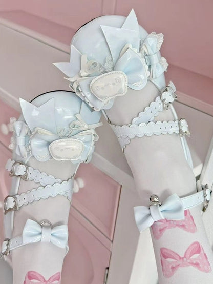 Themed Mary Cute Blue Bow Cat Accents Janes -