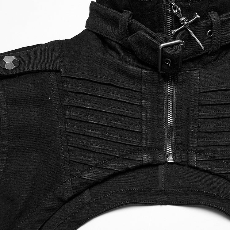 Black Men's Punk Denim Ultra Short Vest