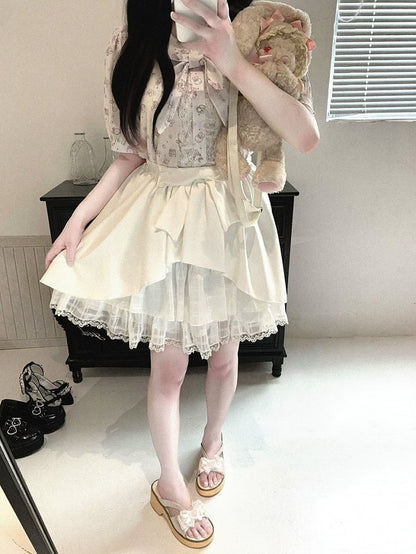 Blue/White/Black Plaid Tulle Skirt with Sash & Lace - Kitty Bxllet