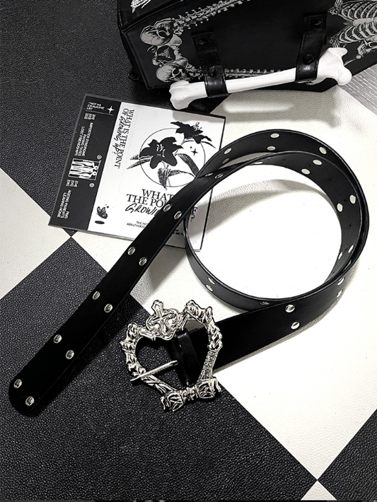 Studded Details Bucklewith Punk PUBelt-Silver Heart Black CrossBow
