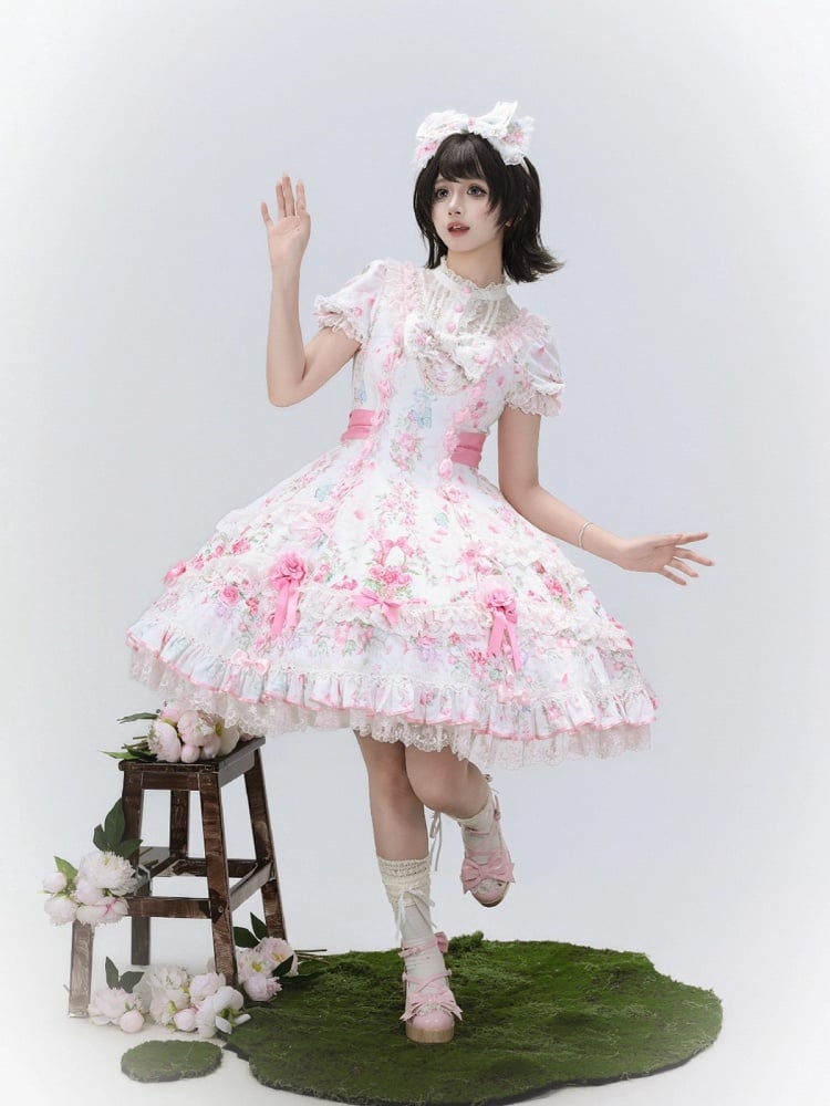 Floral Brooch Pink White Lolita Embellished - Cat Magician