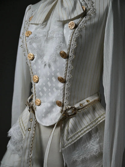 White Jabot Ruffled Long Sleeve Ouji Lolita Top with Cascading Cuffs