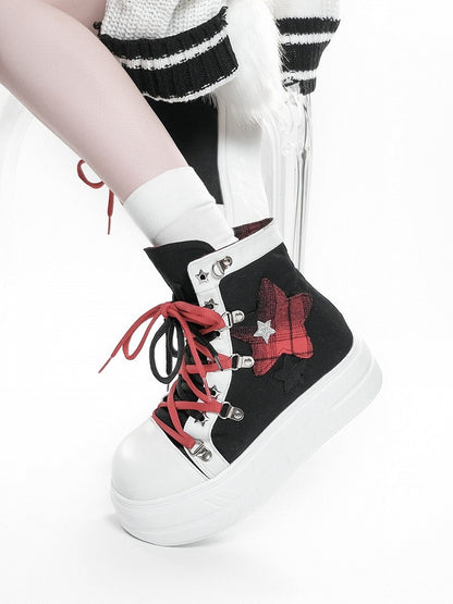 Black & Red Star Pattern Platform Shoes - Transfer Student
