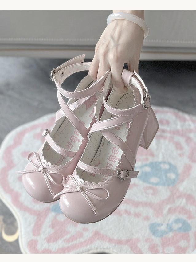 Artful Bow PU with Janes Mid-heel Accent - Mary Pink