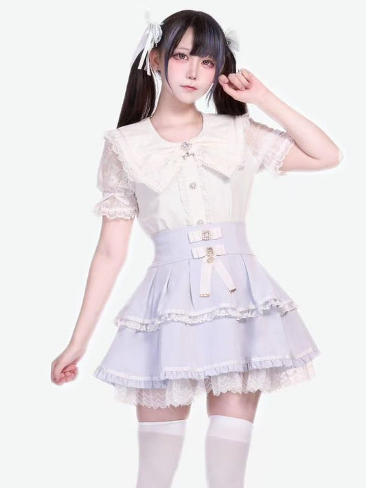 Kei Jirai White Collar with Bowknot Blouse