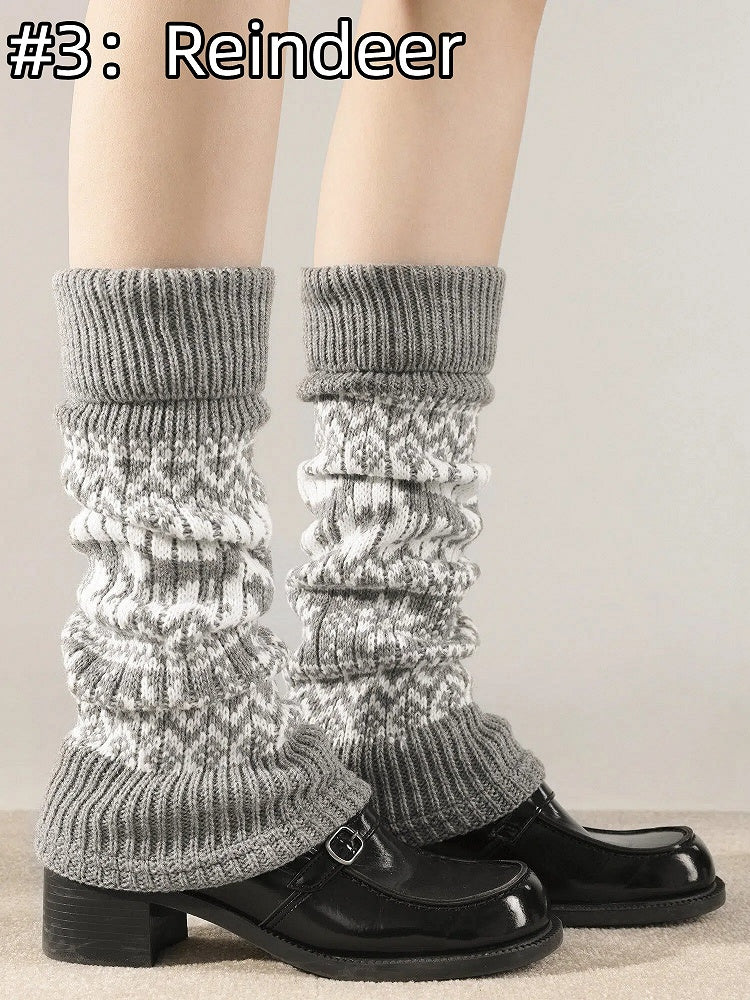 Patterns: Knit Fair (4 Isle Warmers Leg Snowflake/Tulip/Reindeer/Checkerboard) Retro