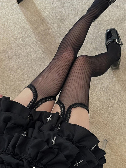 Suspender Lace Style) Tights Romantic Ribbed (Edgy