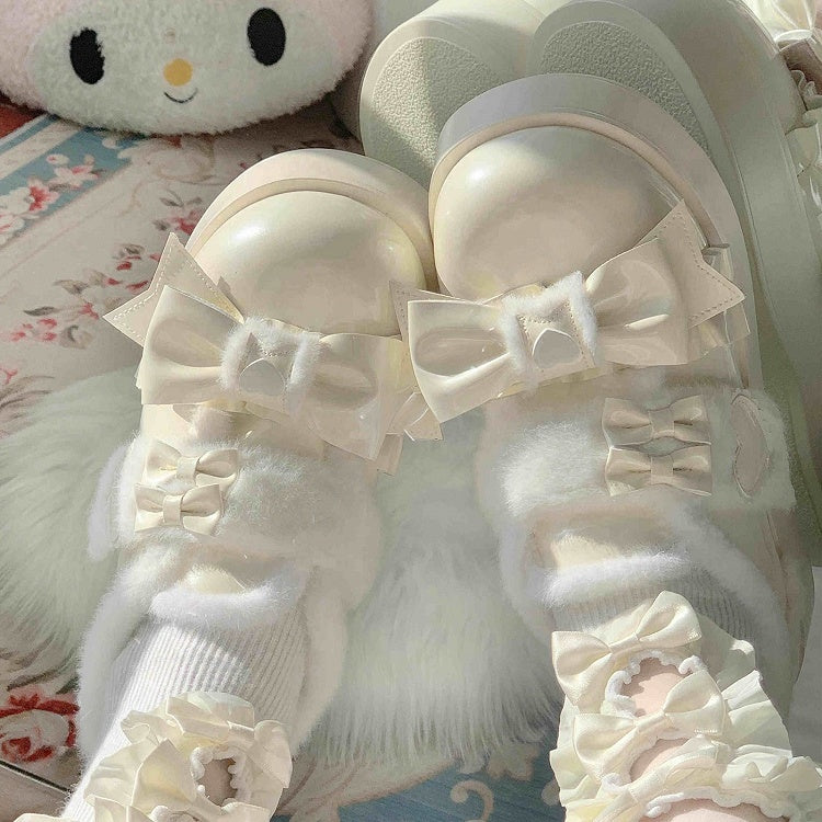 Shoes Heart White PU Platform in Lolita Creamy Sweet Decor - Romantic