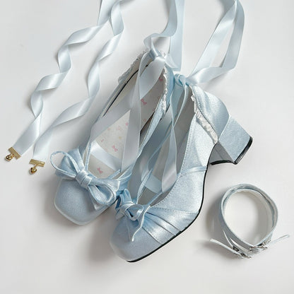 Buckle Ankle With Blue Bow Dual Straps Detachable Top Mary Janes at Elegant