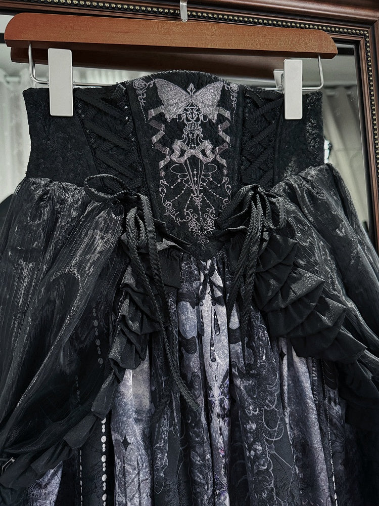 Skirt High Corset Belt Overlay with Waist Butterfly Gothic Embroidery Lolita