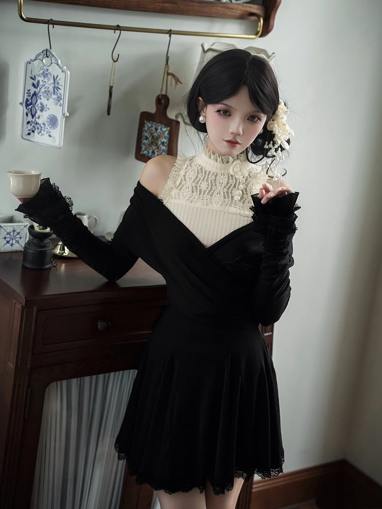 Lace with Beige Accents Knit Top Sleeveless