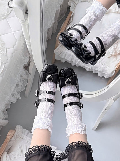 Elegant Black Square Toe Mary Jane Shoes with Heart Decor Buckle Straps - Transfer Student