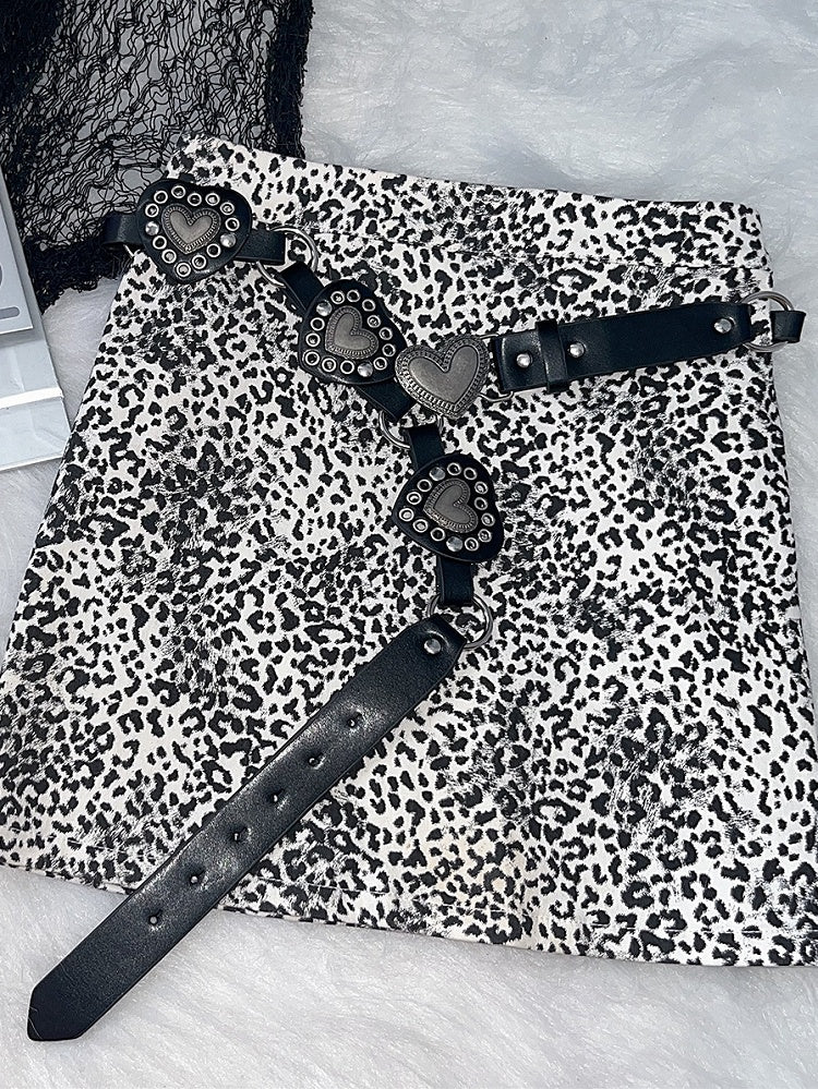 Gürtel verziert Y2K glamouröse PU-Taille herzförmige schwarze Nieten