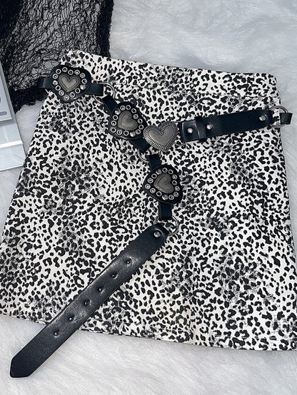 Gürtel verziert Y2K glamouröse PU-Taille herzförmige schwarze Nieten