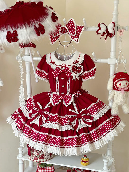 Kragen Rote Ohren Süßes Lolita-Kleid Punkte Hase Polka Akzente Schleife Hinten