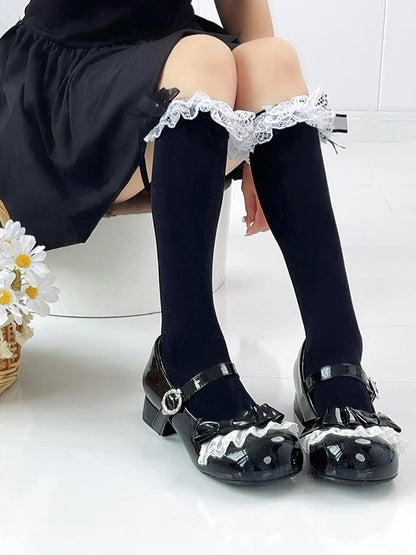 Süße High Heels mit niedrigem Zeh und rundem Lolita-PU-Leder in Schwarz