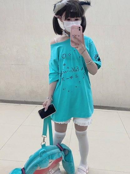 ホワイトグリーングラフィックTシャツ