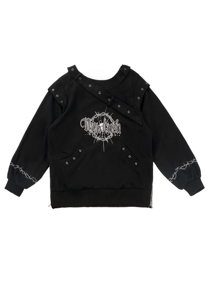 Trainingsanzug mit Ösen-Trainer im Dark Soon-Printdesign + Elegula-Rock aus Spitze