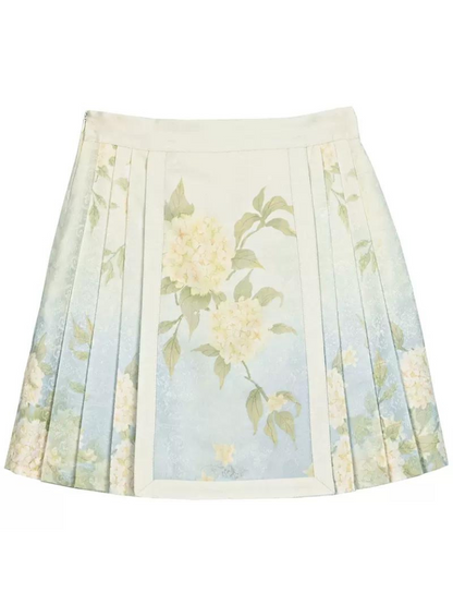 Chinese Shirt + Skirt + Jacquard Sleeve Vest Puff