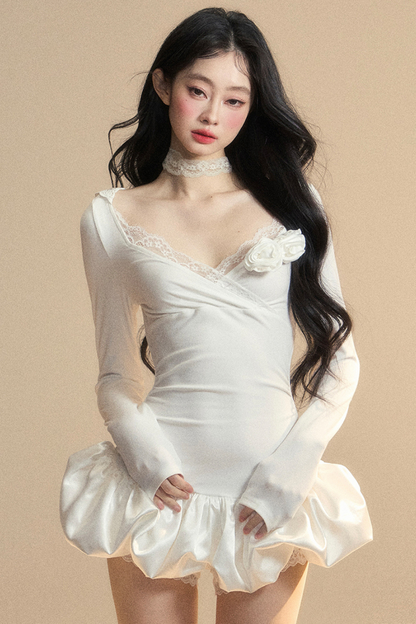 Ballon-Kurzes Spitzenkleid mit Kapuze und Ballettkern