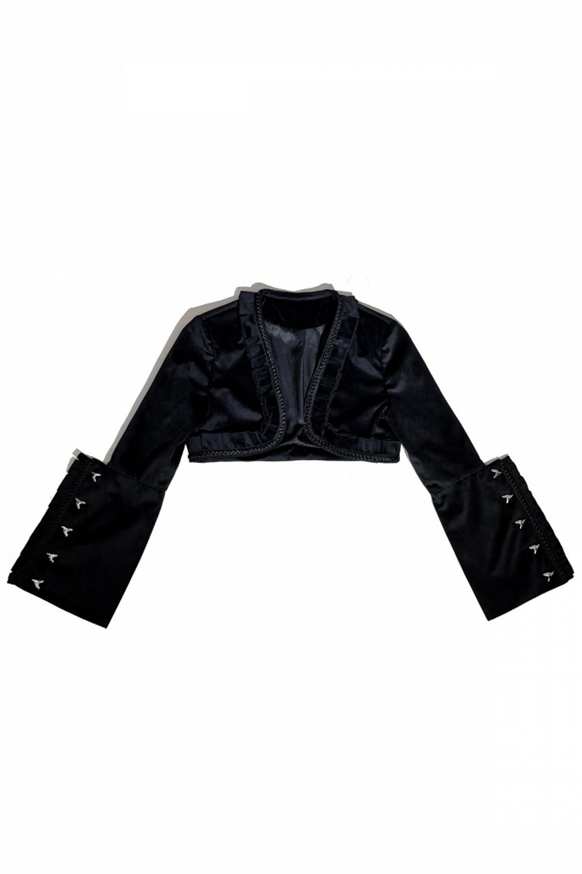 Steampunk Brown x Gothic Black Velvet Ruffle Heart Motif Cuff Cropped Jacket