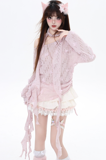 ロマンチックなメッシュガーリートップ