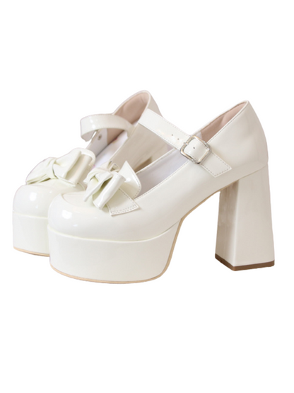 Lolita Single Heel Round High Ribbon Toe