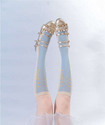Blue/Pink Nutcracker Buttons Print Underknee Stockings