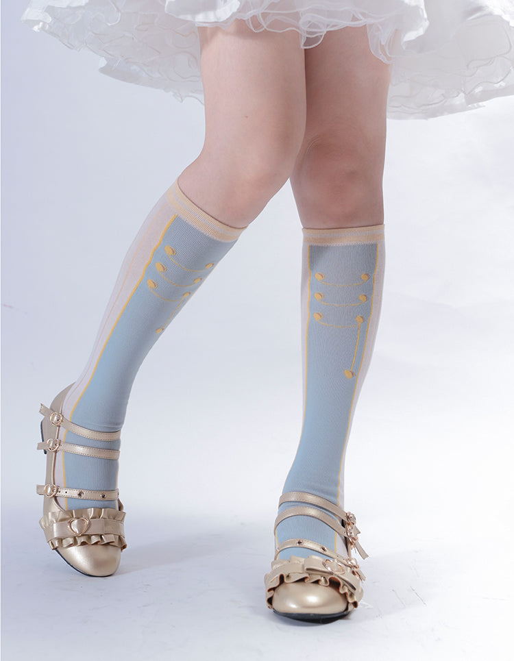 Blue/Pink Nutcracker Buttons Print Underknee Stockings