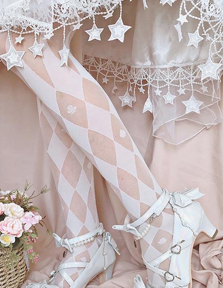 ブラック/ホワイト サーカス ダイヤモンド柄 タイツ