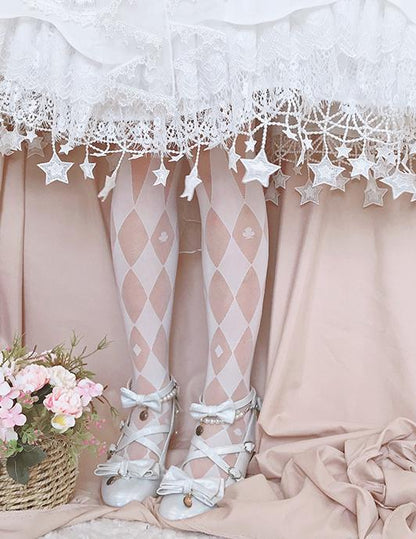 ブラック/ホワイト サーカス ダイヤモンド柄 タイツ