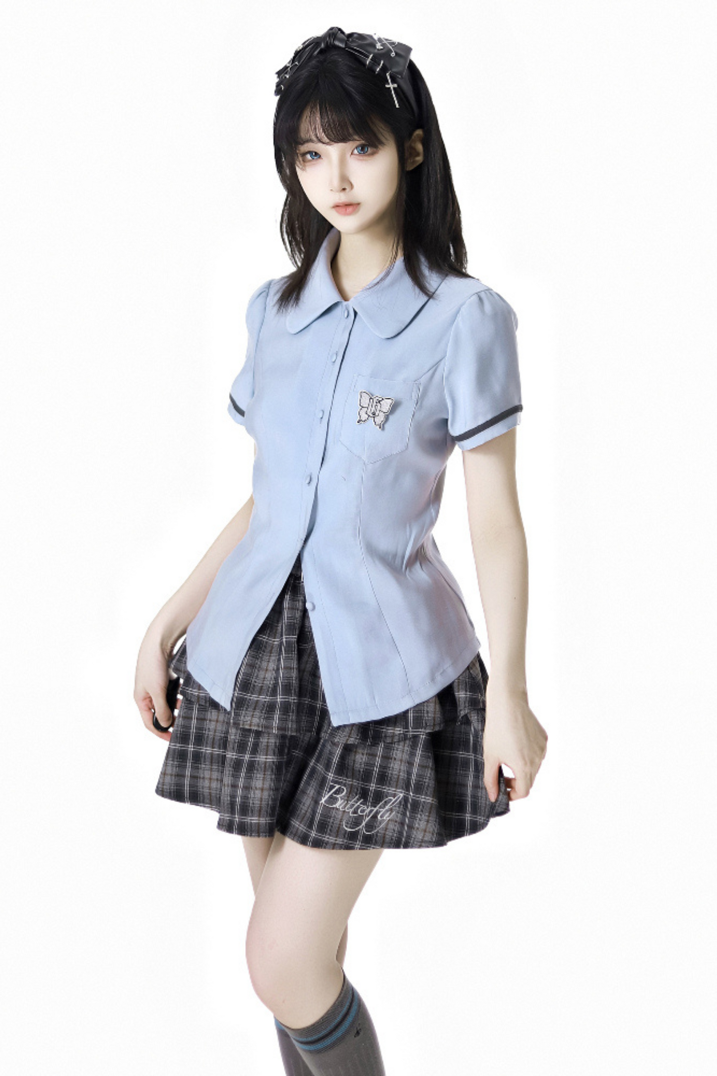 + カレッジショートサスペンダードレス、Bシャツスカート