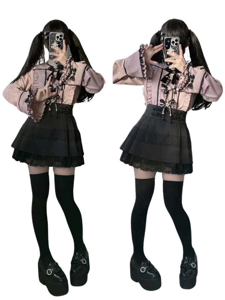 レースバックルフリルシャツ チャイナスリーブベル