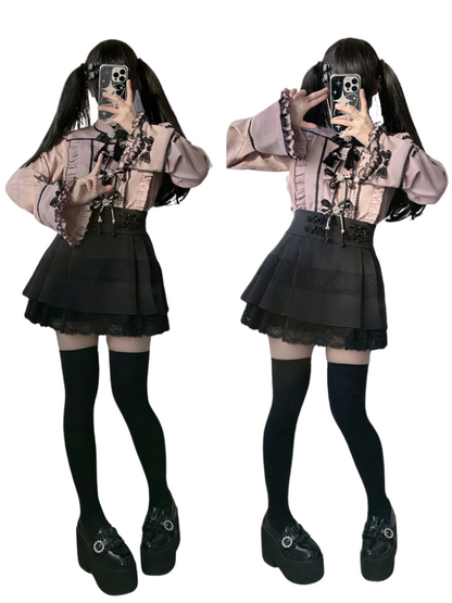 レースバックルフリルシャツ チャイナスリーブベル