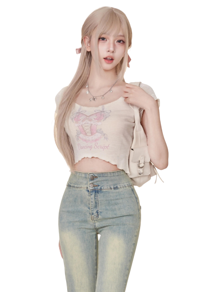 Denim Print Pants Curve Top + Samba