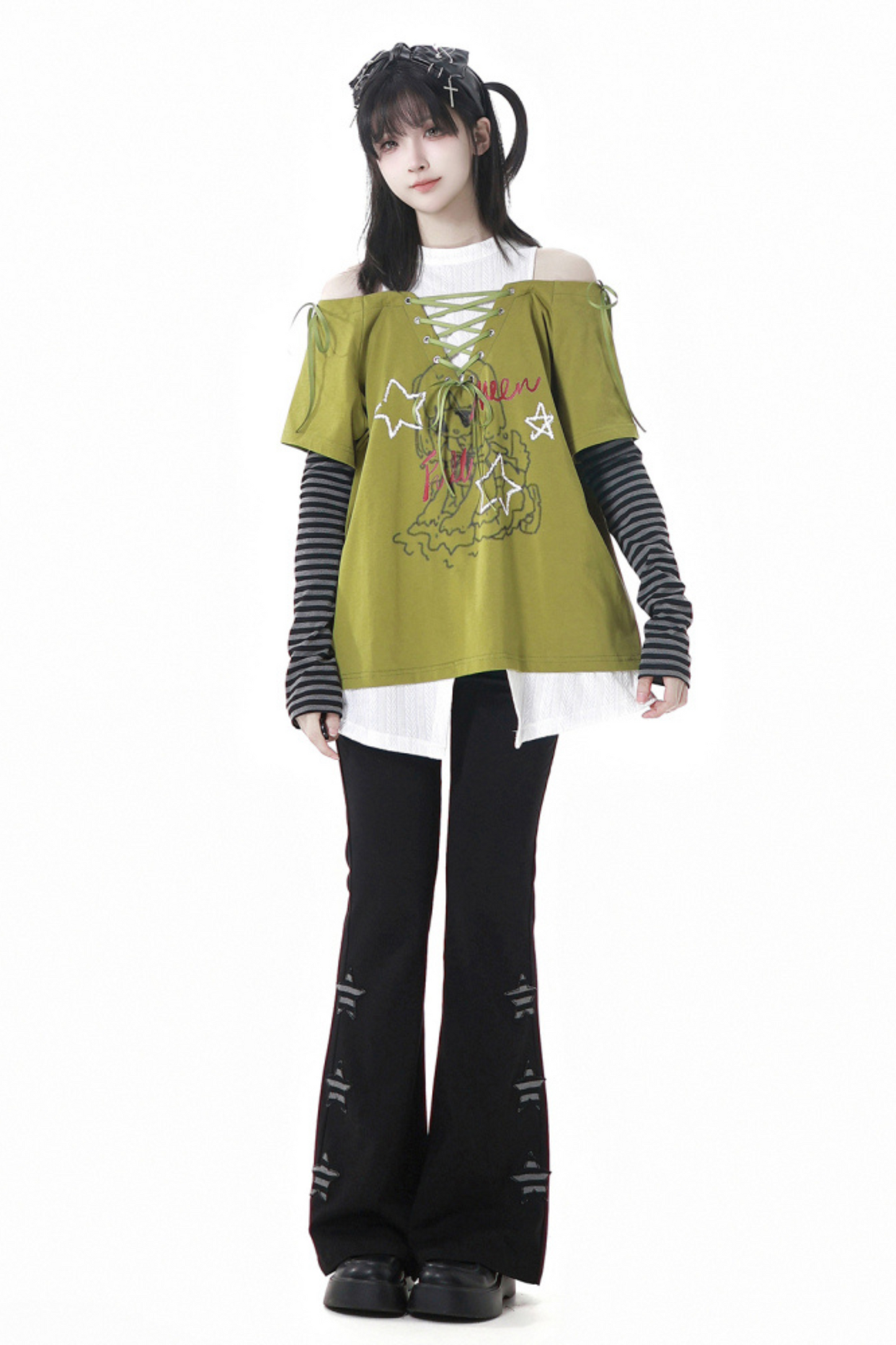 Schlaghose mit Schnürung Illustriertes Top Subculture + Girl